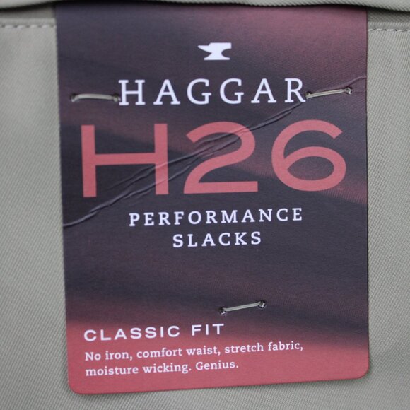 Haggar H26 Performance Pants NWT Mens 34x30 Beige Classic Fit Non-Iron Stretch - Picture 9 of 15